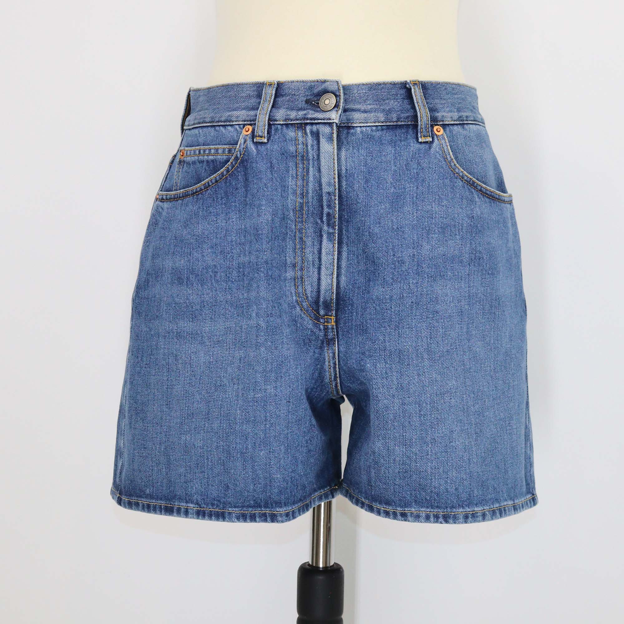Gucci Blue Denim Horsebit Details Shorts