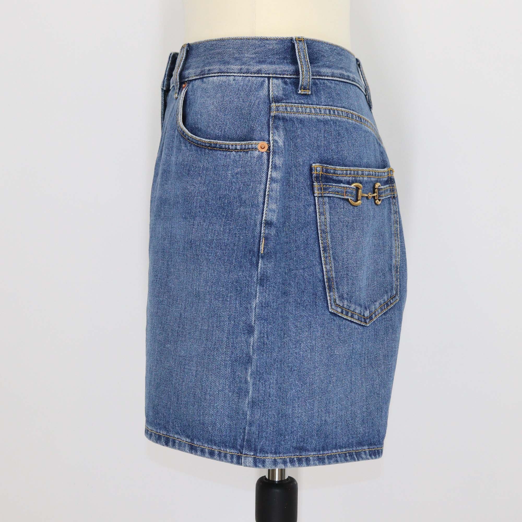 Gucci Blue Denim Horsebit Details Shorts