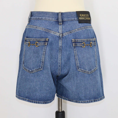 Gucci Blue Denim Horsebit Details Shorts