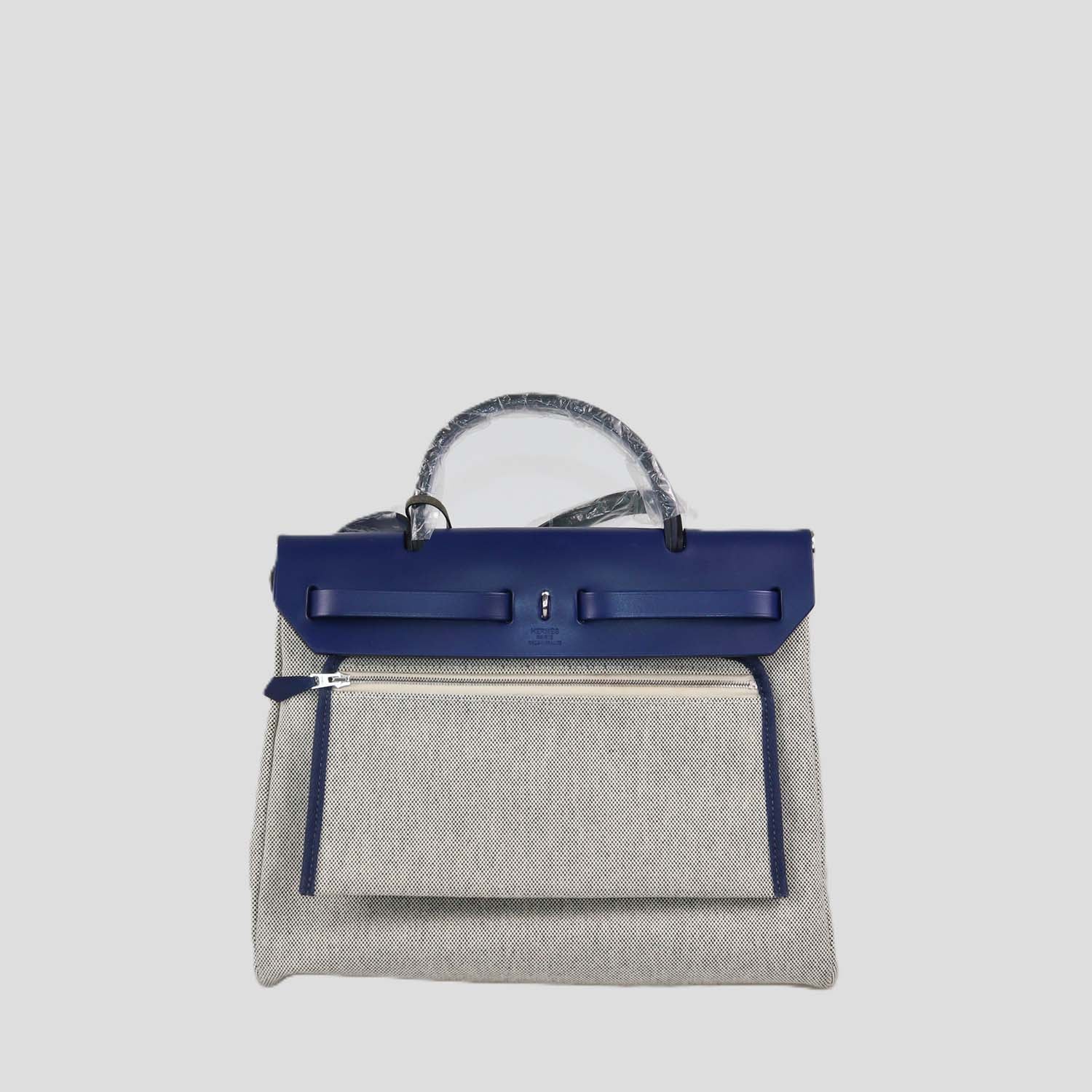 Hermes Bleu France/Ecru Canvas and Vache Hunter Leather Brides De Gala Herbag Zip 31 Bag