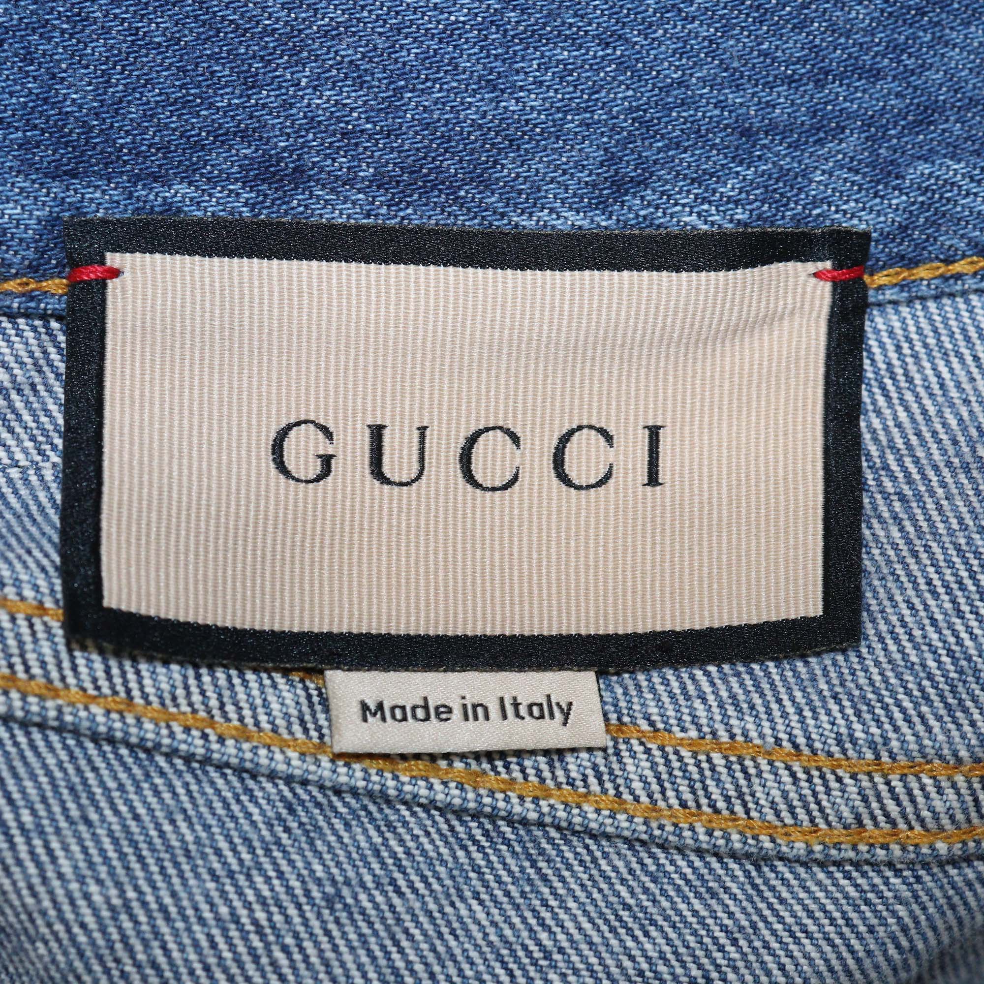 Gucci Blue Denim Horsebit Details Shorts