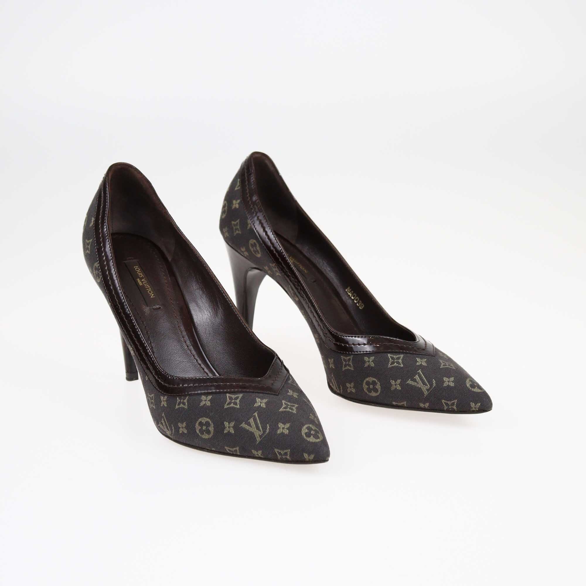 Louis Vuitton Brown Monogram Mini Lin Pointed Toe Pumps Shoes Louis Vuitton 