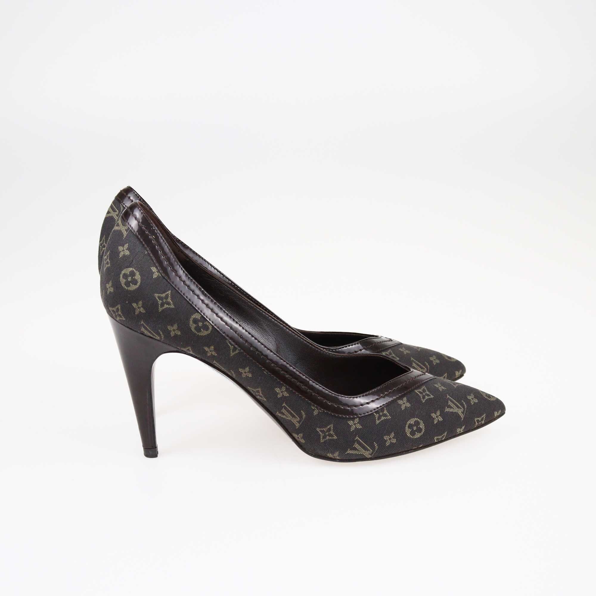 Louis Vuitton Brown Monogram Mini Lin Pointed Toe Pumps Shoes Louis Vuitton 