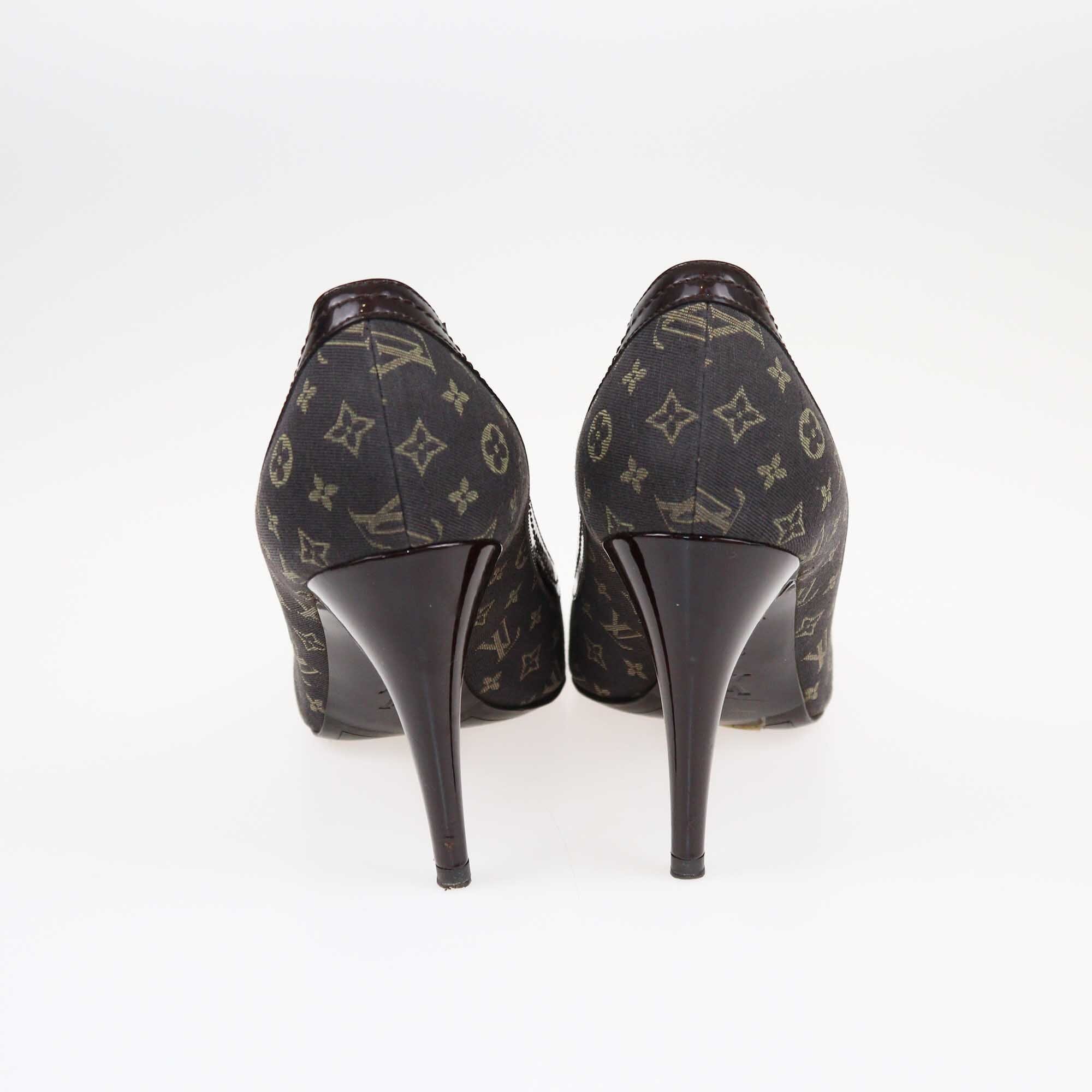 Louis Vuitton Brown Monogram Mini Lin Pointed Toe Pumps Shoes Louis Vuitton 