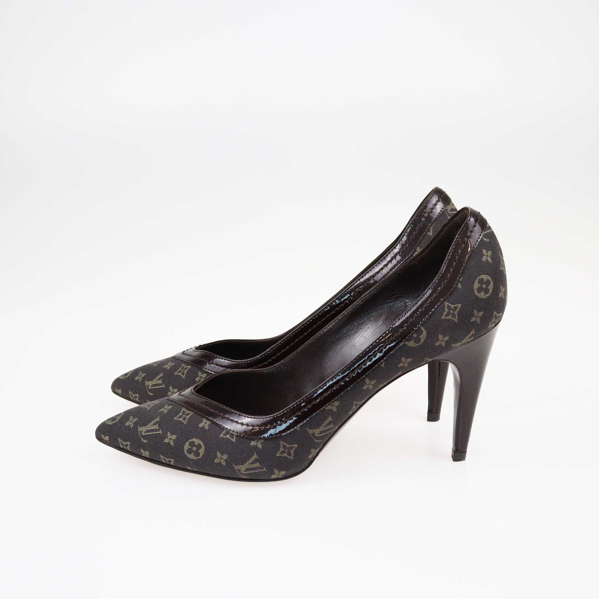 Louis Vuitton Brown Monogram Mini Lin Pointed Toe Pumps Shoes Louis Vuitton 