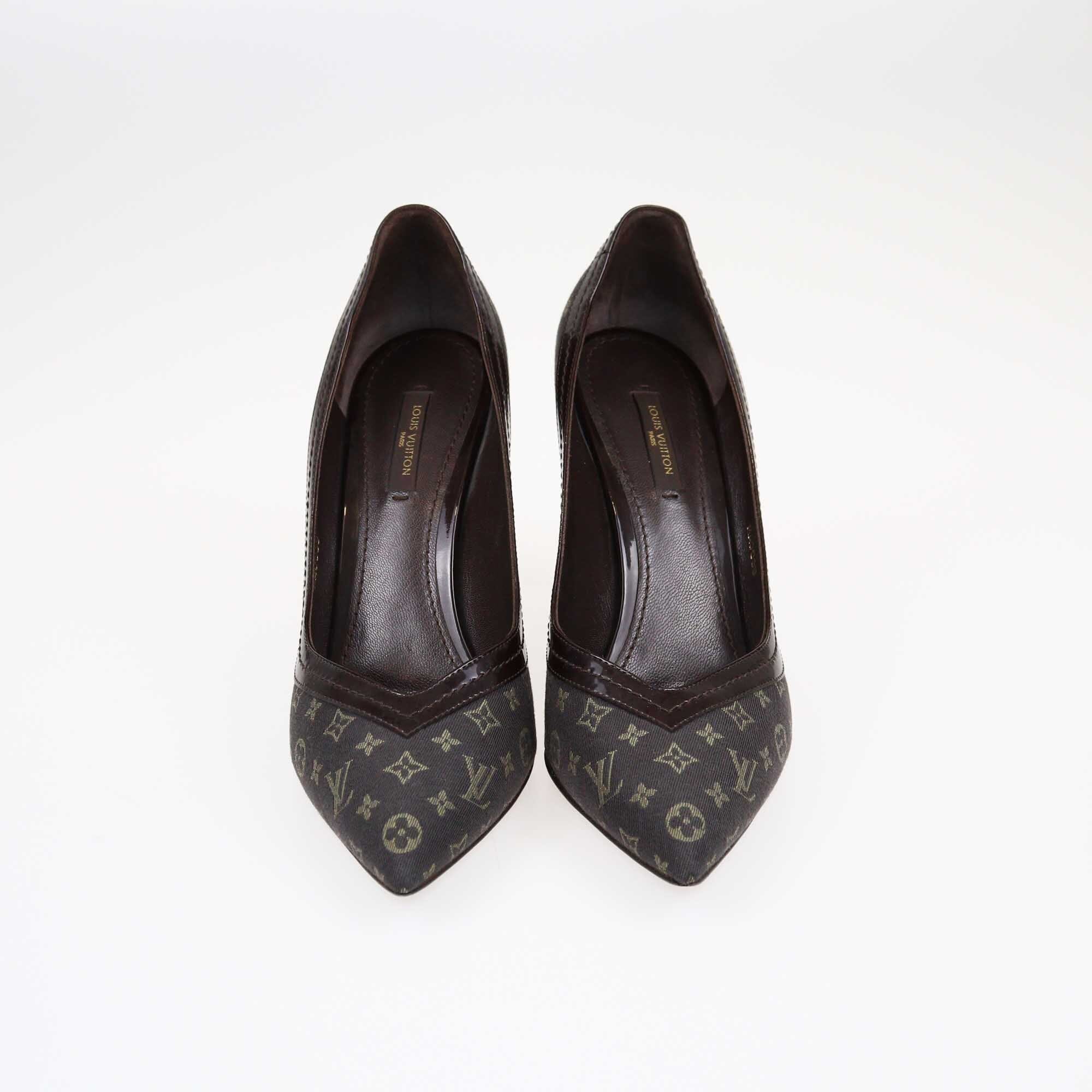 Louis Vuitton Brown Monogram Mini Lin Pointed Toe Pumps Shoes Louis Vuitton 