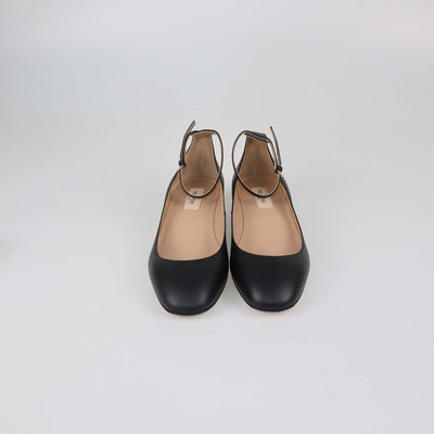 Valentino Black Leather Block Heel Tango Ballet Flats