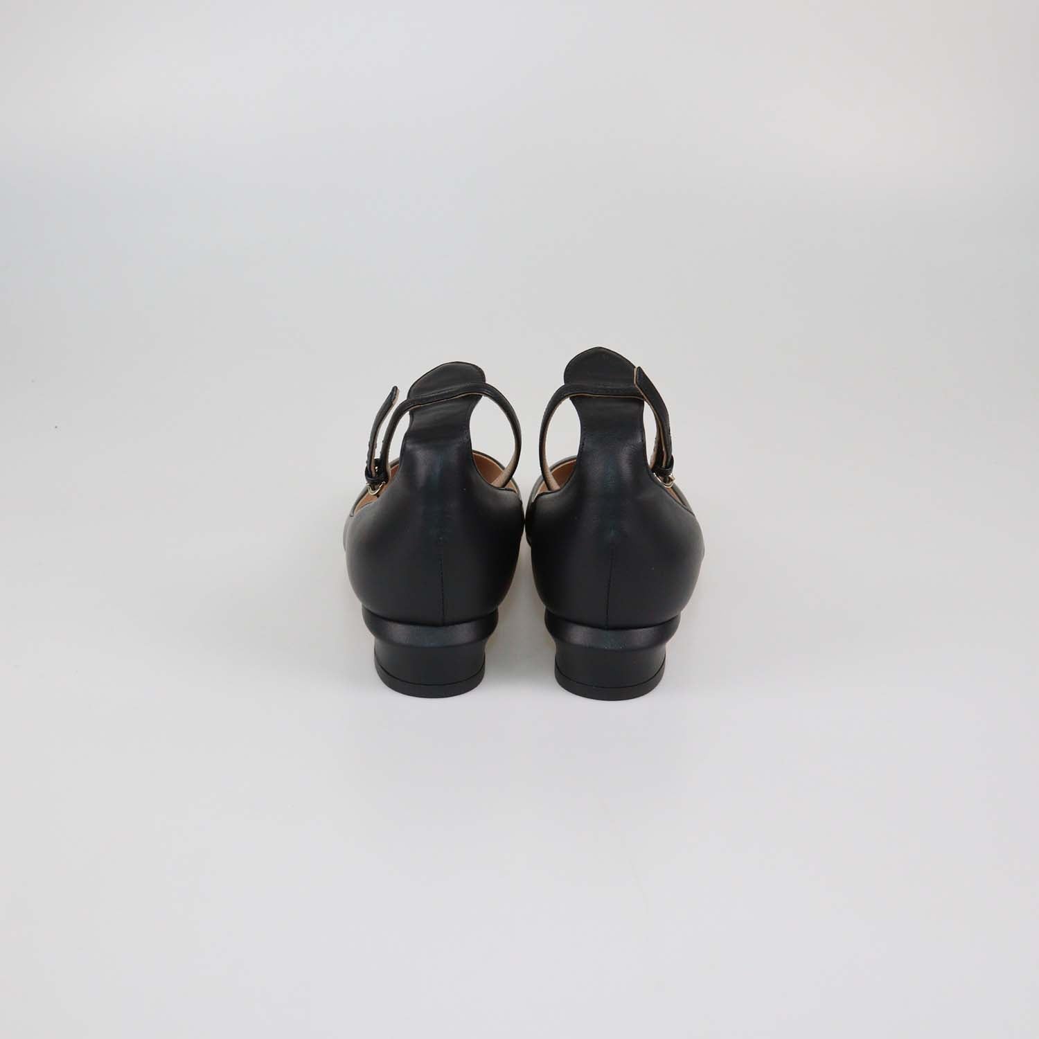 Valentino Black Leather Block Heel Tango Ballet Flats