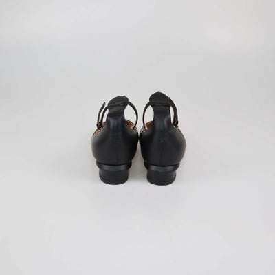 Valentino Black Leather Block Heel Tango Ballet Flats