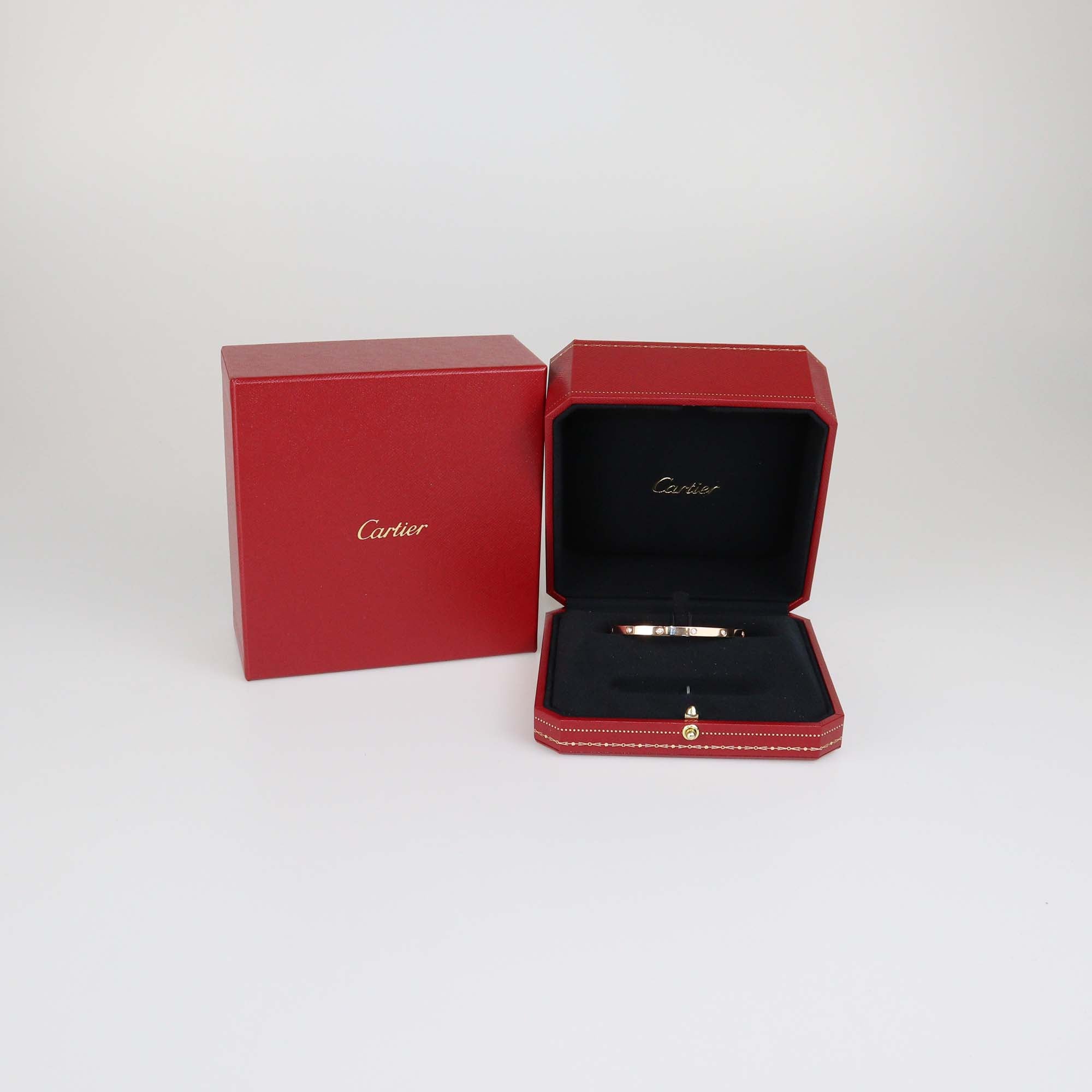 Cartier Love 18K Rose Gold Diamond Small Model Bracelet Size 16