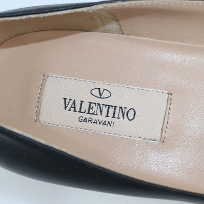 Valentino Black Leather Block Heel Tango Ballet Flats