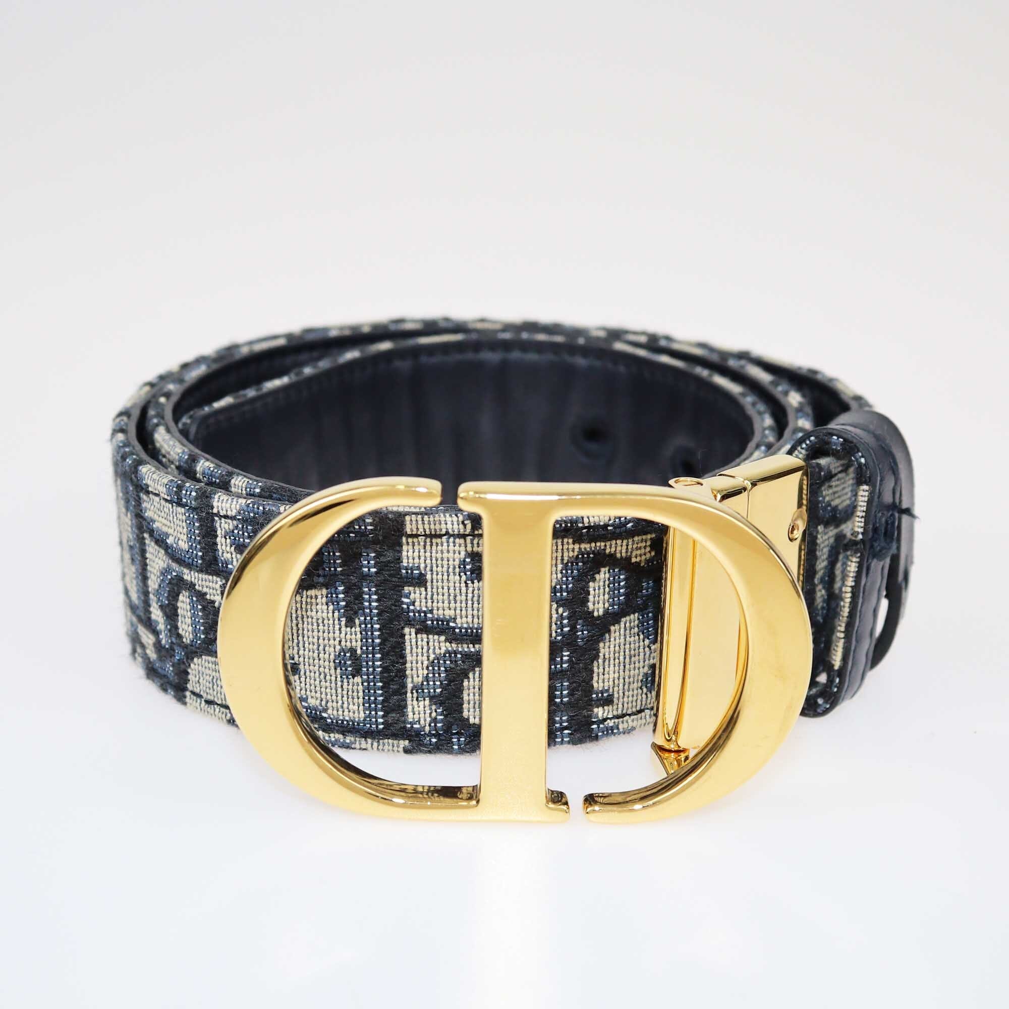 Dior Navy Blue Oblique 30 Montaigne Reversible Belt Cut to Size Accessories Christian Dior 