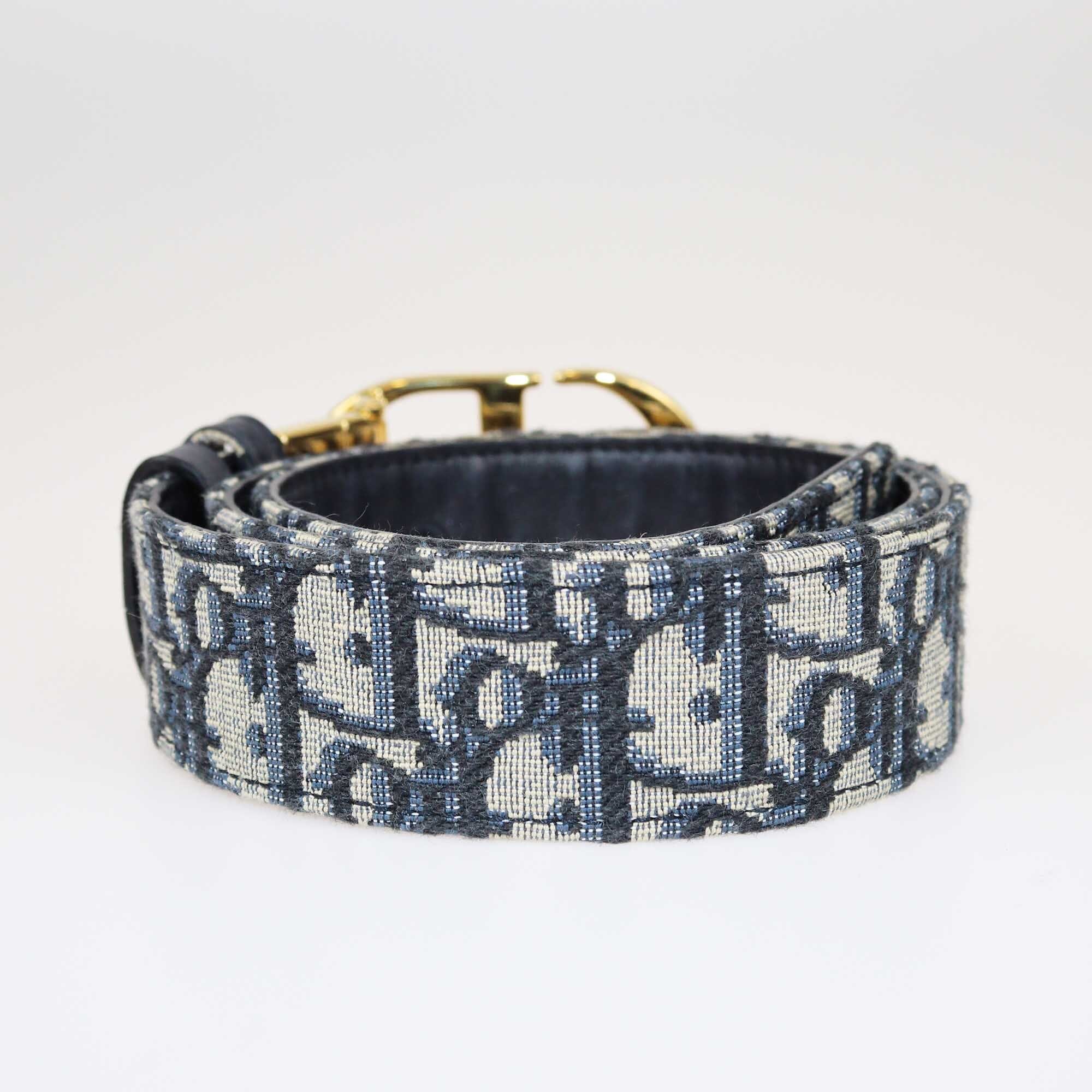 Dior Navy Blue Oblique 30 Montaigne Reversible Belt Cut to Size Accessories Christian Dior 