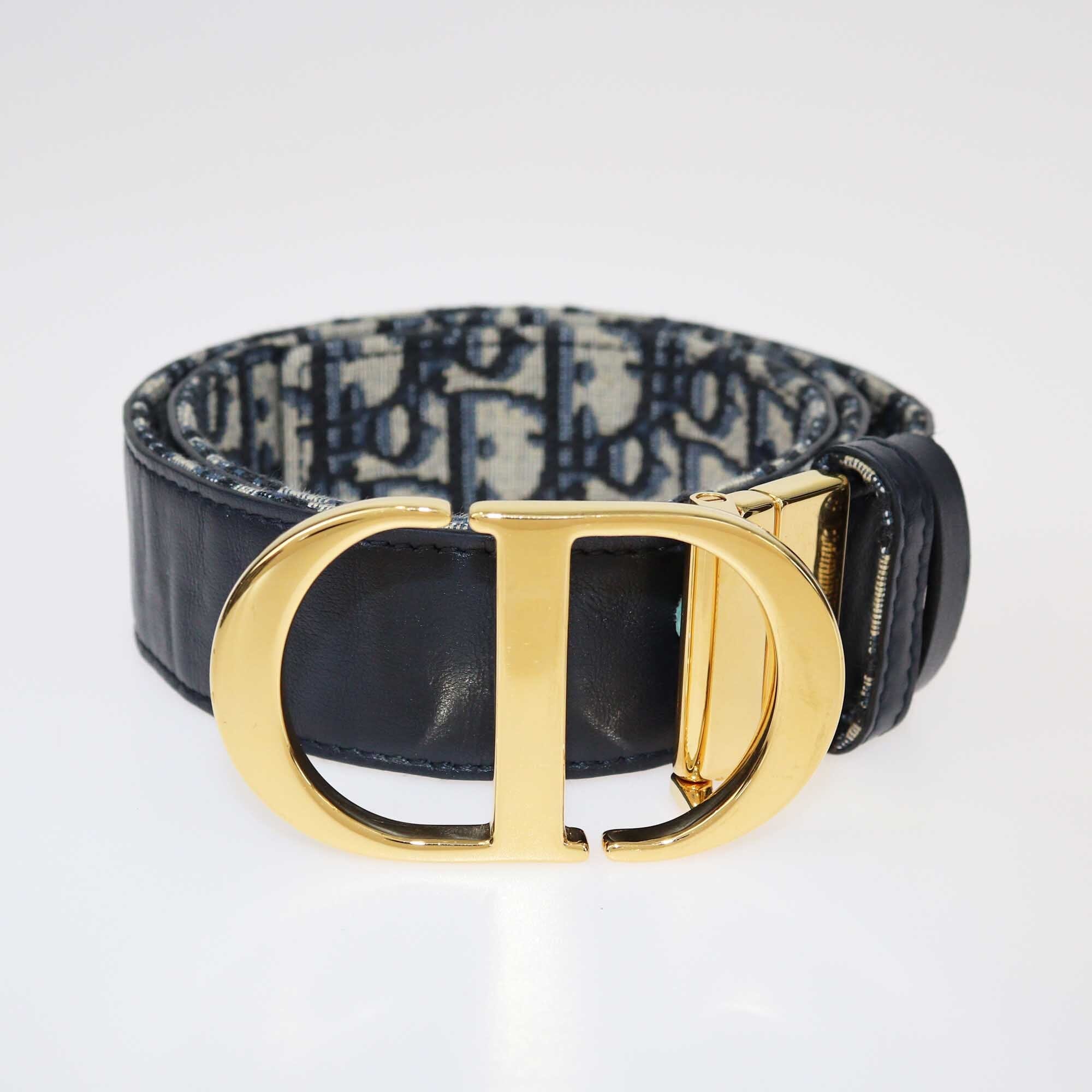 Dior Navy Blue Oblique 30 Montaigne Reversible Belt Cut to Size Accessories Christian Dior 