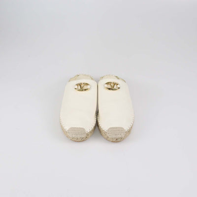 Valentino White Leather VLogo Espadrille Mules