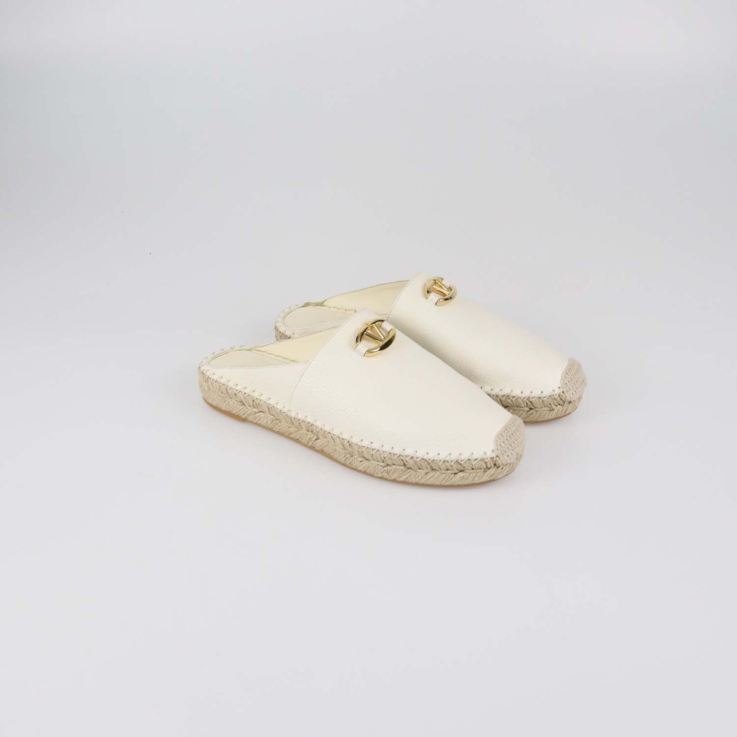 Valentino White Leather VLogo Espadrille Mules