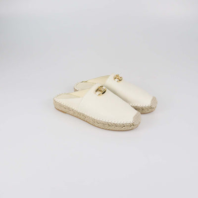 Valentino White Leather VLogo Espadrille Mules