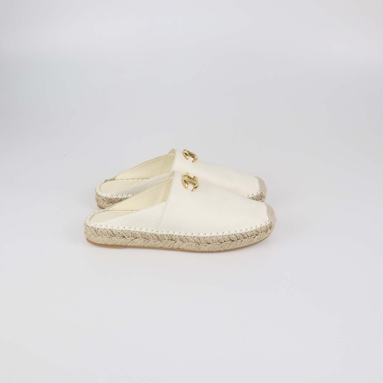 Valentino White Leather VLogo Espadrille Mules