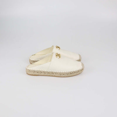 Valentino White Leather VLogo Espadrille Mules
