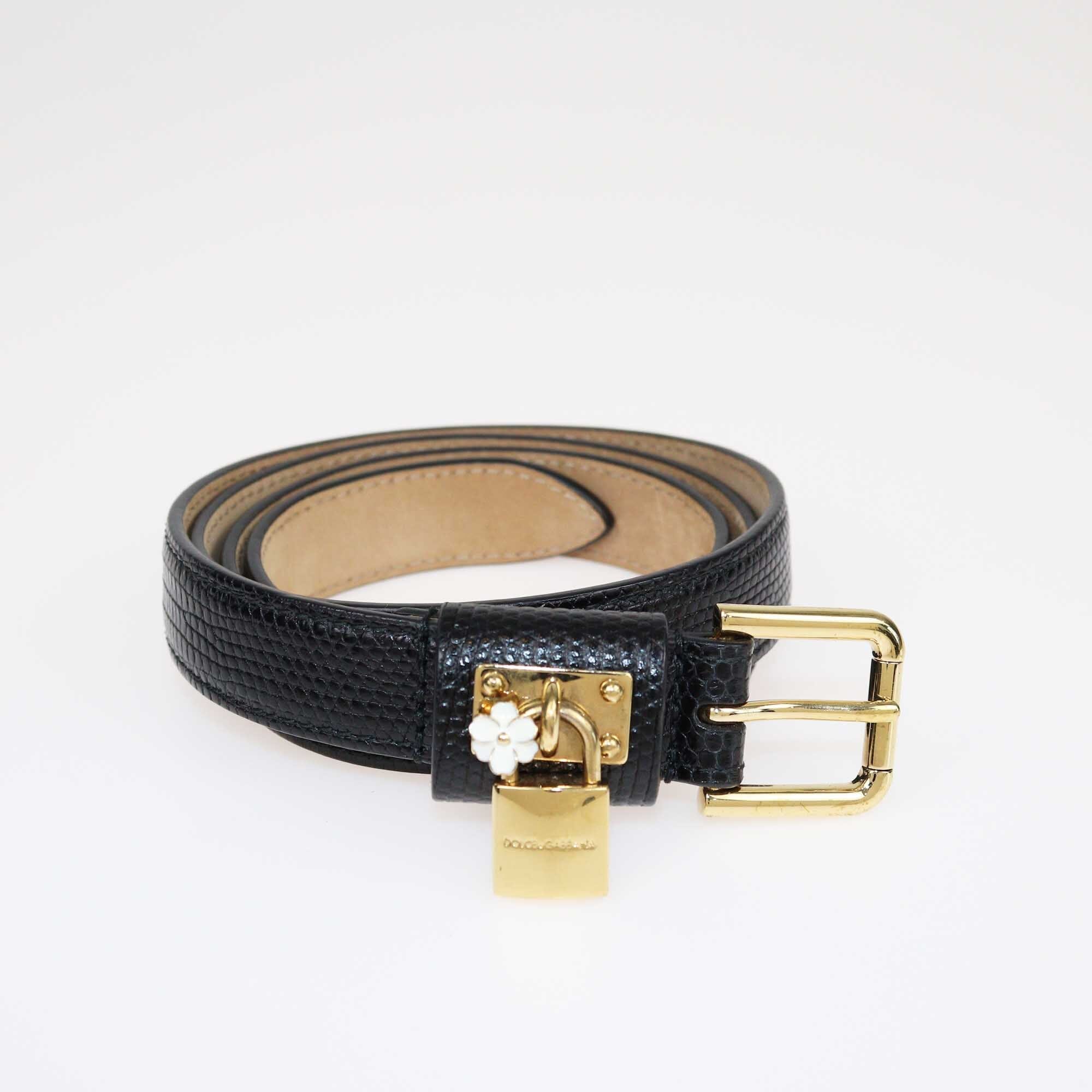 Dolce & Gabbana Black Lock Padlock Embellished Belt Accessories Dolce & Gabbana 