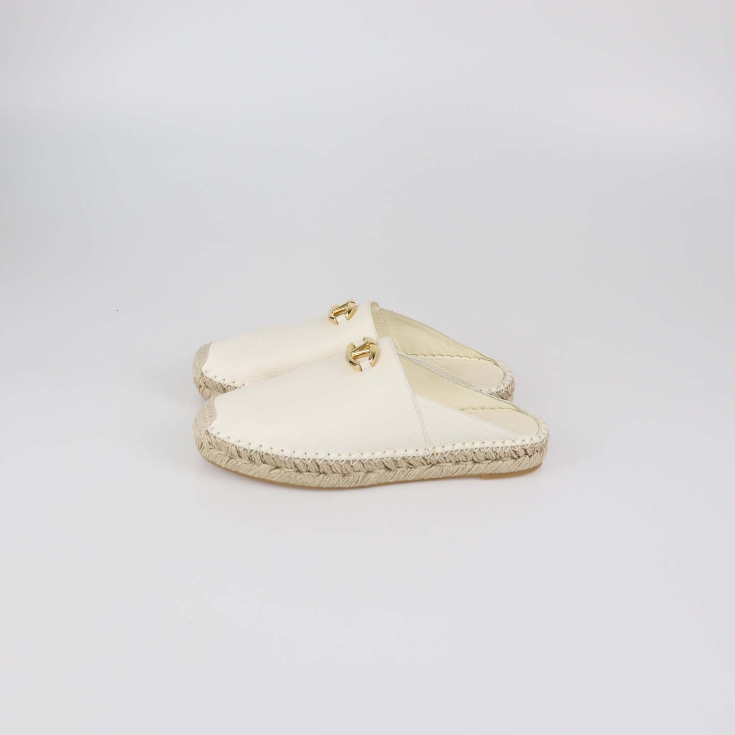 Valentino White Leather VLogo Espadrille Mules