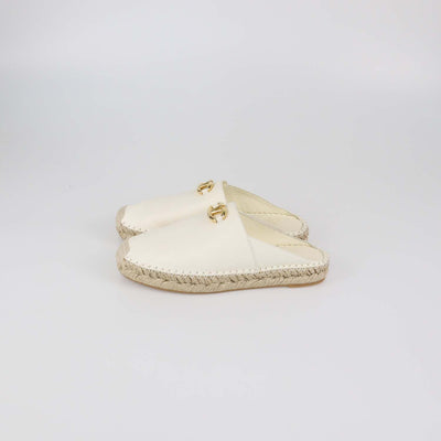 Valentino White Leather VLogo Espadrille Mules