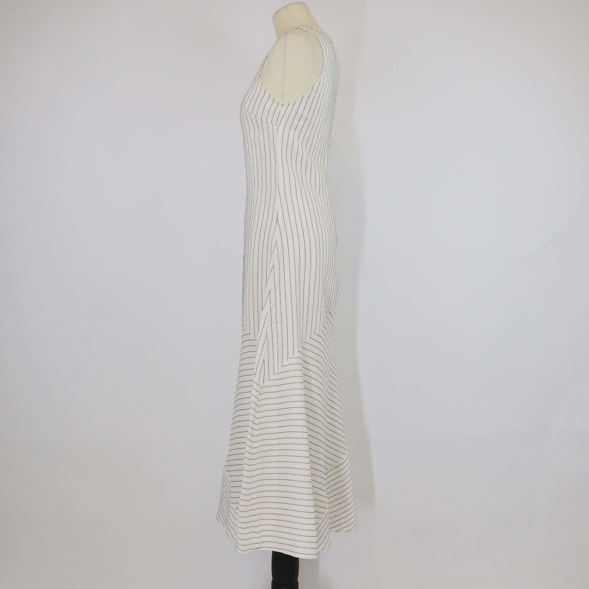 Ganni White Striped Silk Wilkie Seersucker Midi Dress