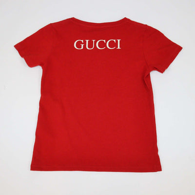 Gucci Kids Red Black Cat Printed Cotton T-Shirt