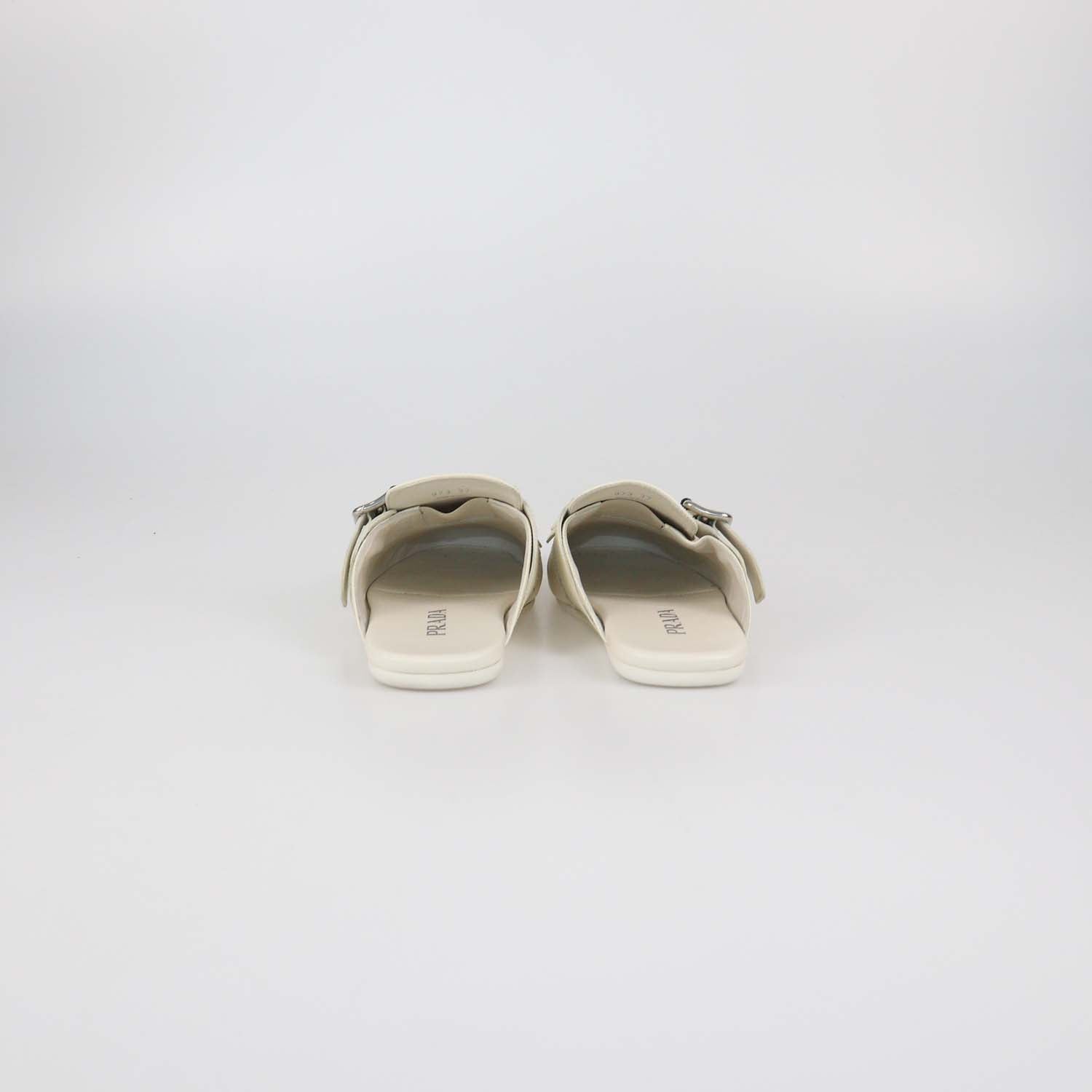 Prada Off White Leather Shuffle Fringed Mules
