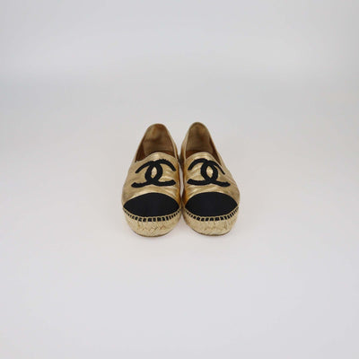 Chanel Gold/Black Espadrilles CC Cap Toe Flats Womens Chanel 