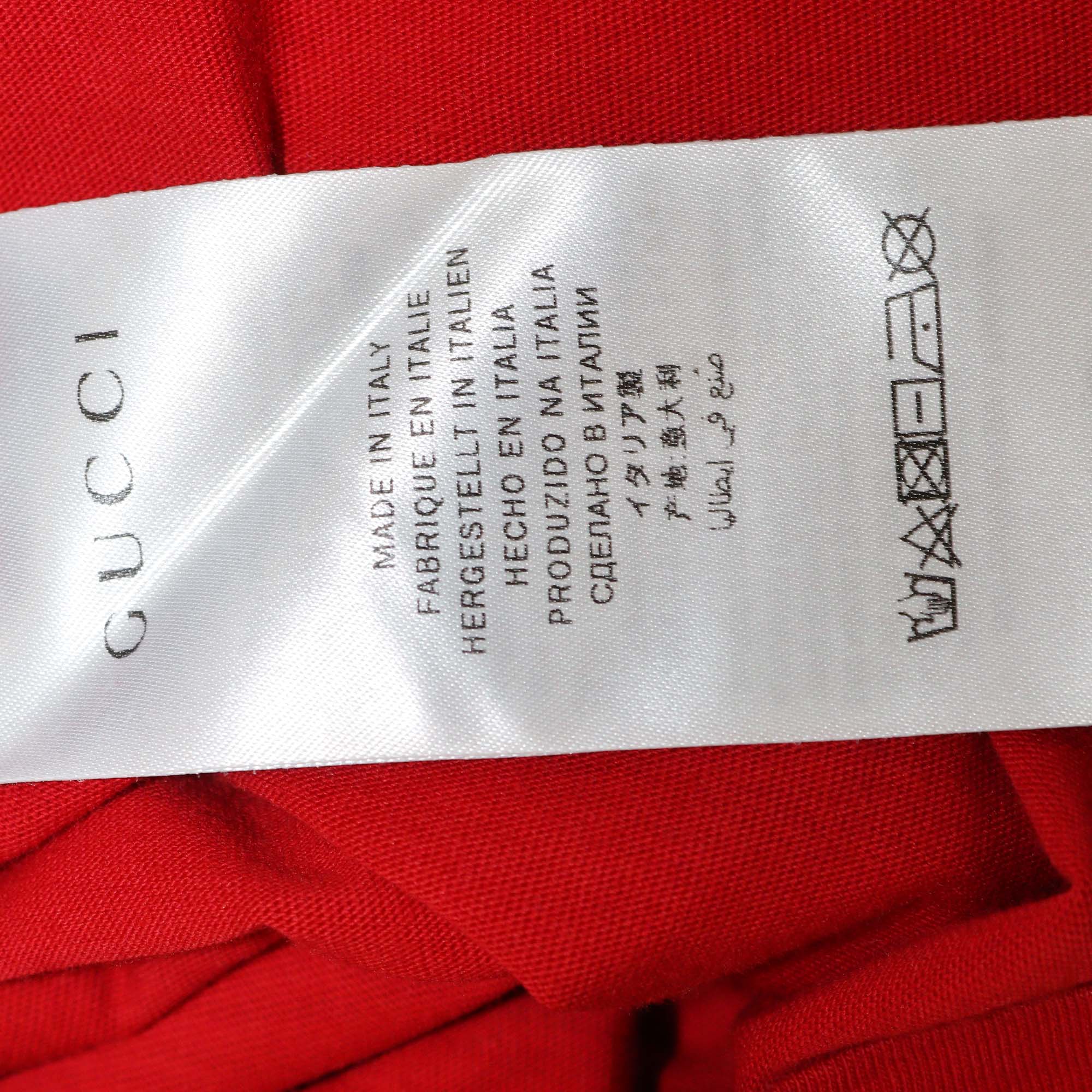 Gucci Kids Red Black Cat Printed Cotton T-Shirt