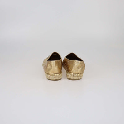 Chanel Gold/Black Espadrilles CC Cap Toe Flats Womens Chanel 