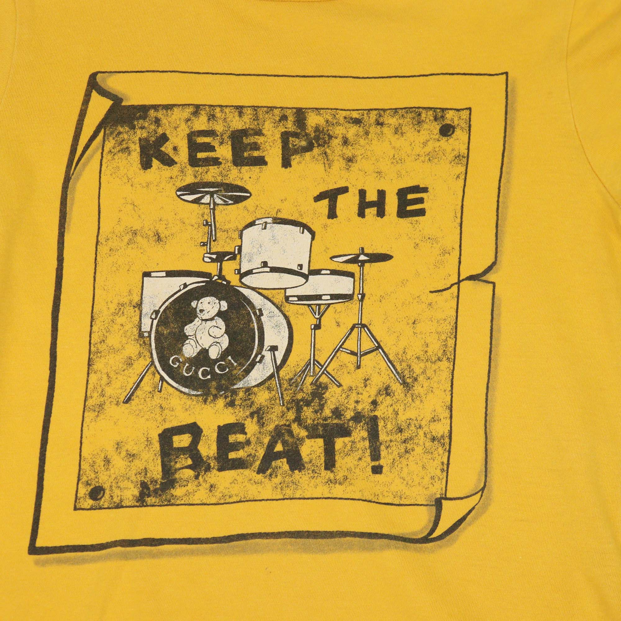 Gucci Kids Mustard Cotton Keep The Beat Print T-Shirt