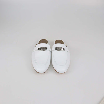 Hermes White Leather OZ Mules