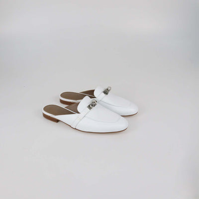 Hermes White Leather OZ Mules