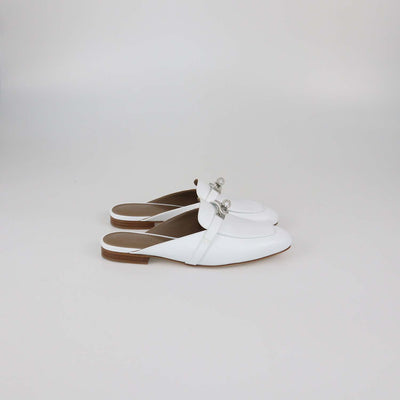 Hermes White Leather OZ Mules