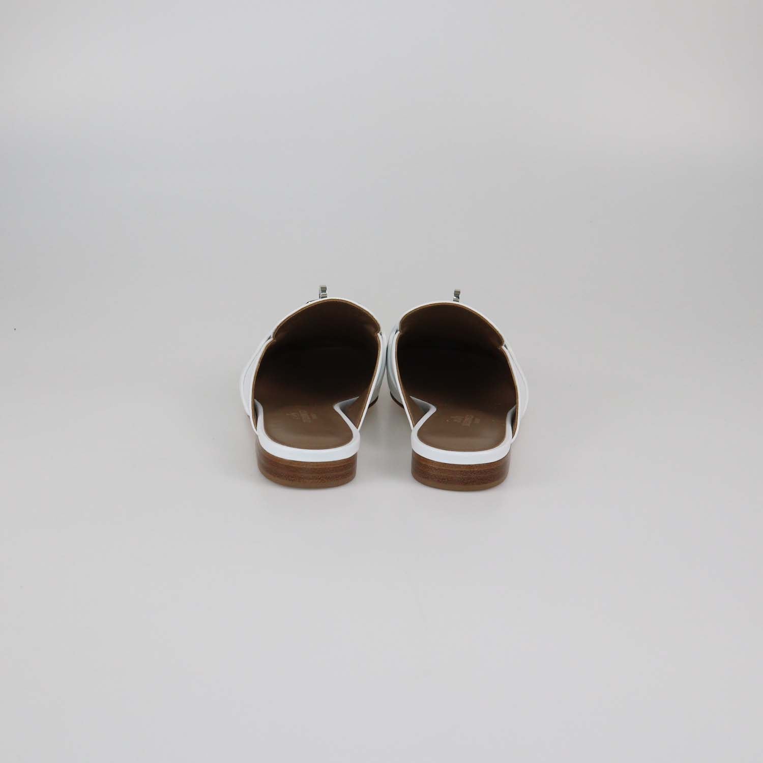 Hermes White Leather OZ Mules