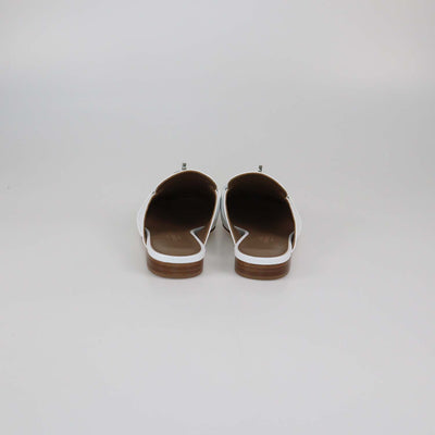 Hermes White Leather OZ Mules