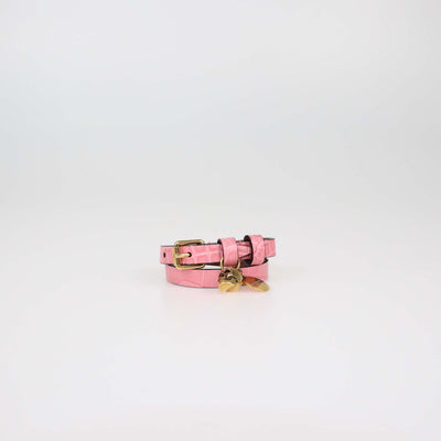 Alexander McQueen Pink Croc Embossed Leather Skull Double Wrap Bracelet