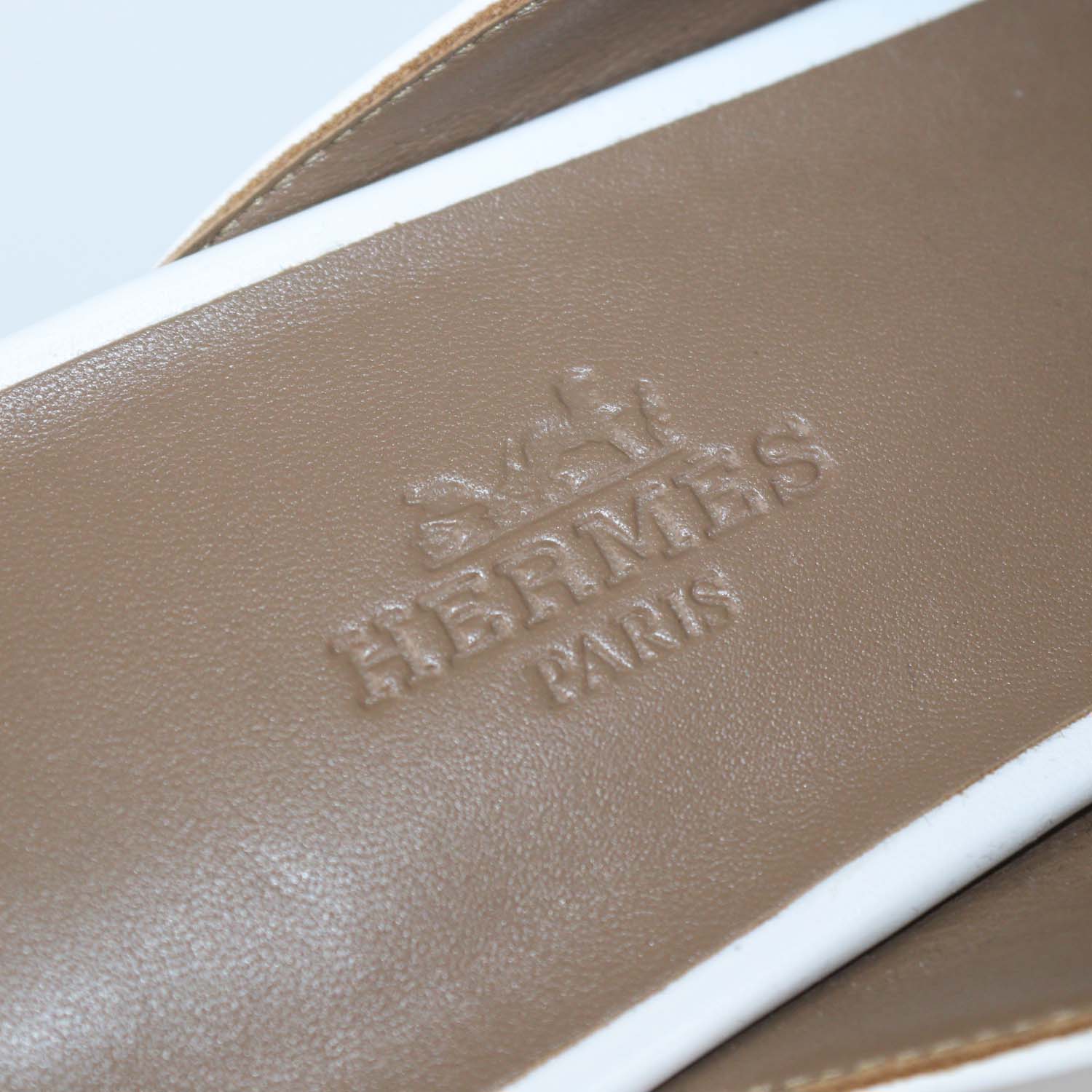 Hermes White Leather OZ Mules