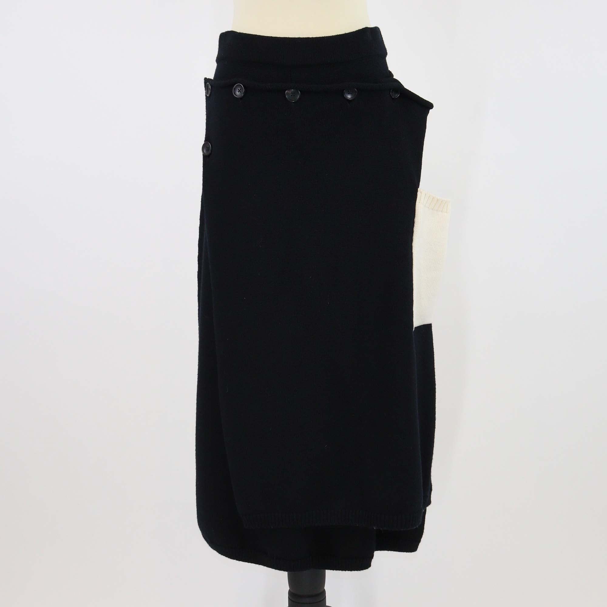 Joseph Black/Cream Knit Wool Button Midi Skirt
