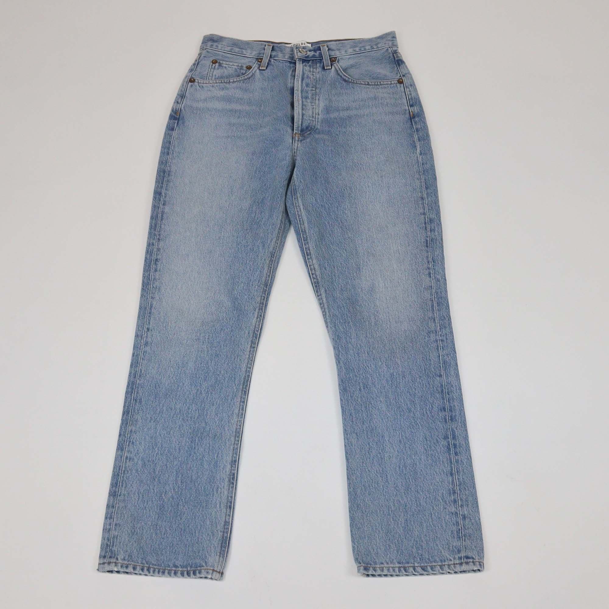 Agolde Blue Denim Riley High Rise Straight Jeans