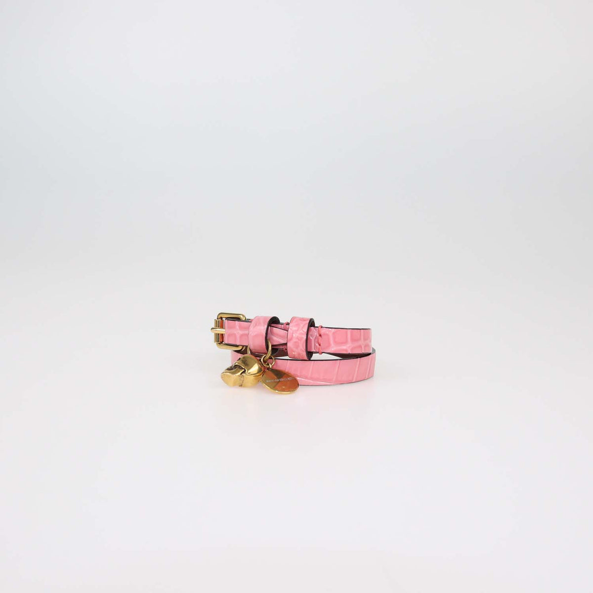 Alexander McQueen Pink Croc Embossed Leather Skull Double Wrap Bracelet