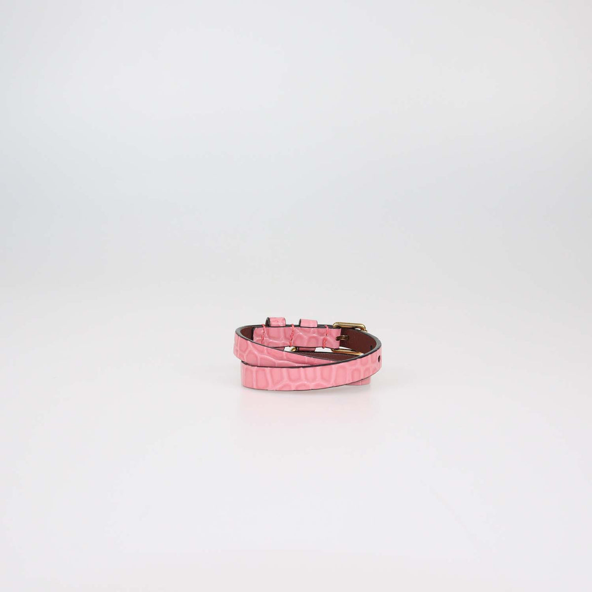 Alexander McQueen Pink Croc Embossed Leather Skull Double Wrap Bracelet