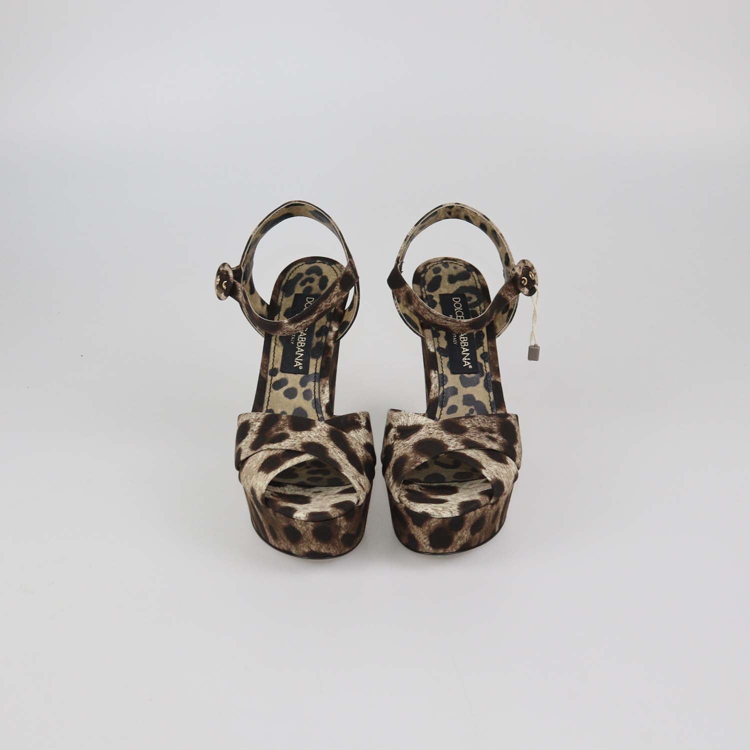 Dolce & Gabbana Brown/Beige Leopard Print Fabric Wedge Sandals
