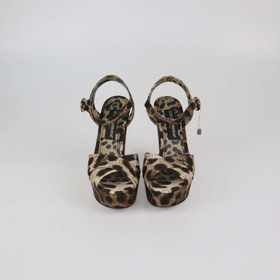 Dolce & Gabbana Brown/Beige Leopard Print Fabric Wedge Sandals