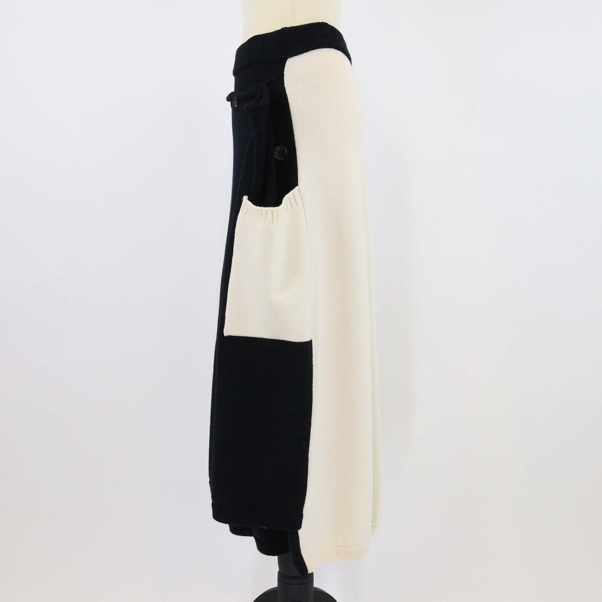 Joseph Black/Cream Knit Wool Button Midi Skirt