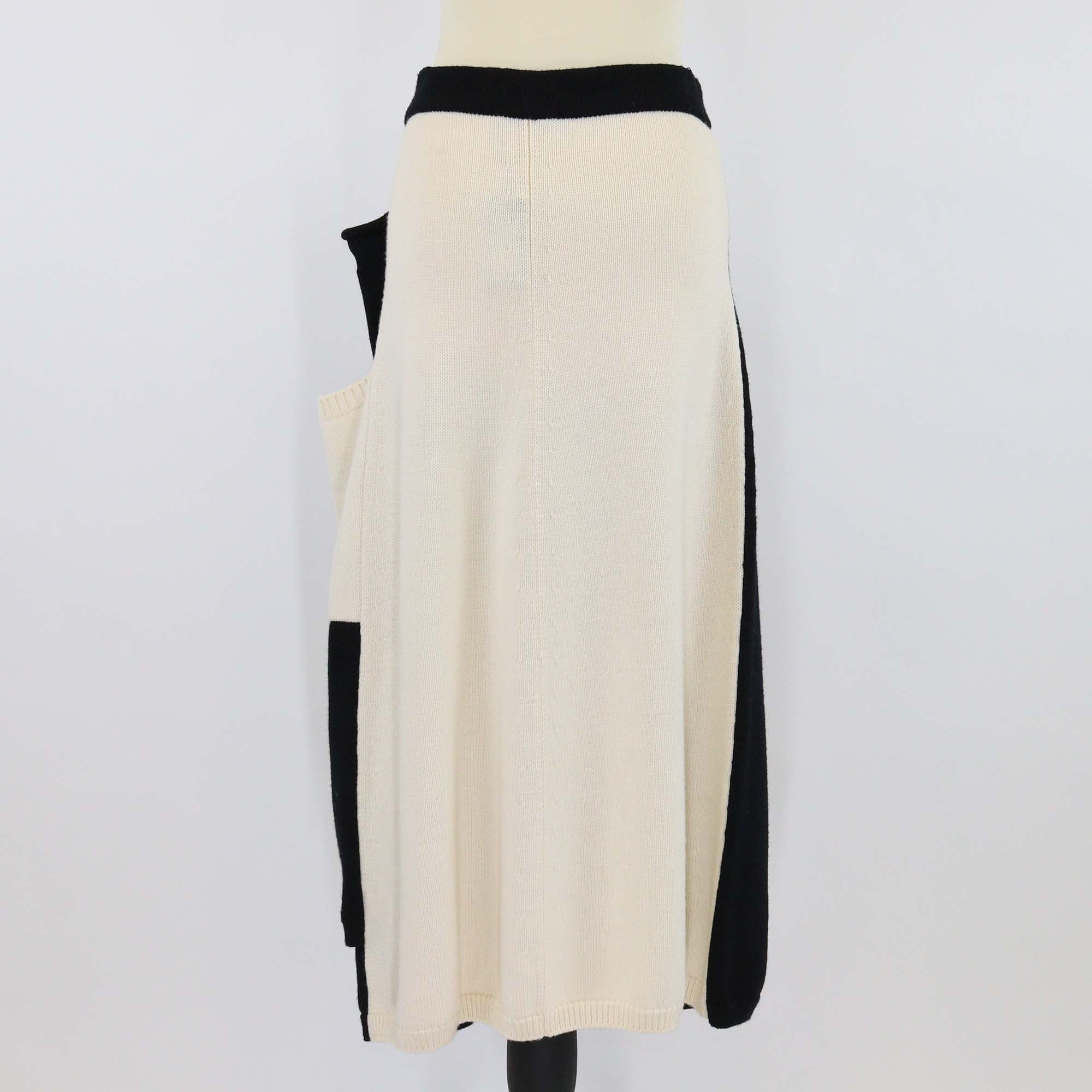 Joseph Black/Cream Knit Wool Button Midi Skirt