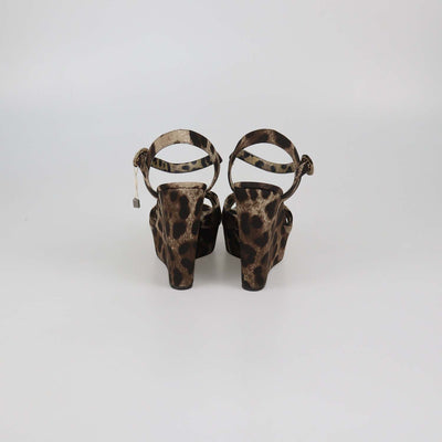 Dolce & Gabbana Brown/Beige Leopard Print Fabric Wedge Sandals