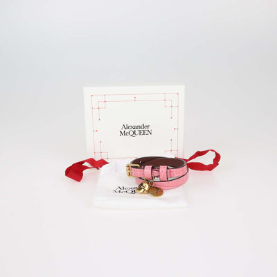 Alexander McQueen Pink Croc Embossed Leather Skull Double Wrap Bracelet